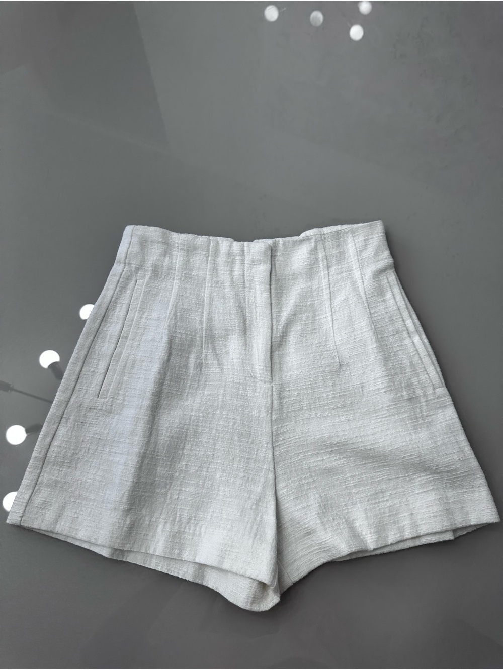 Zara White Textured High-Rise Women's Shorts